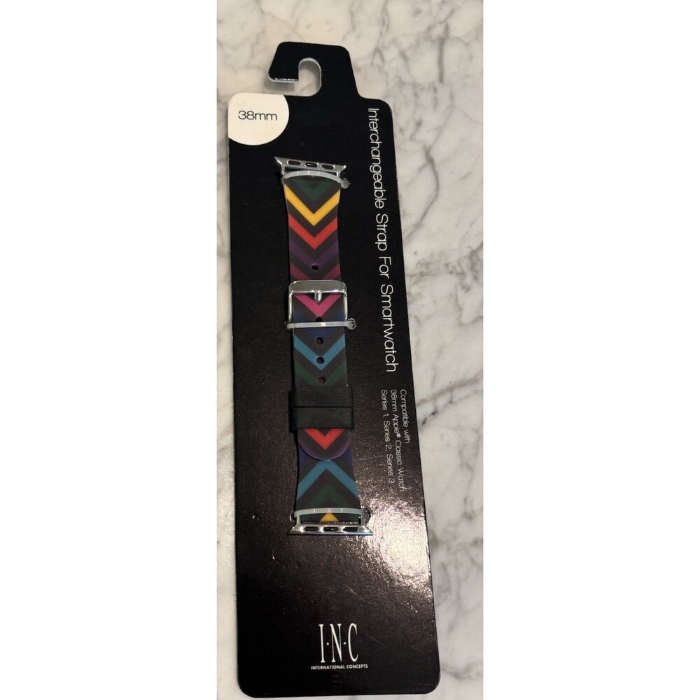NEW I.N.C. Women's Black Rainbow‎ Stripe 38mm Apple Watch Band Strap